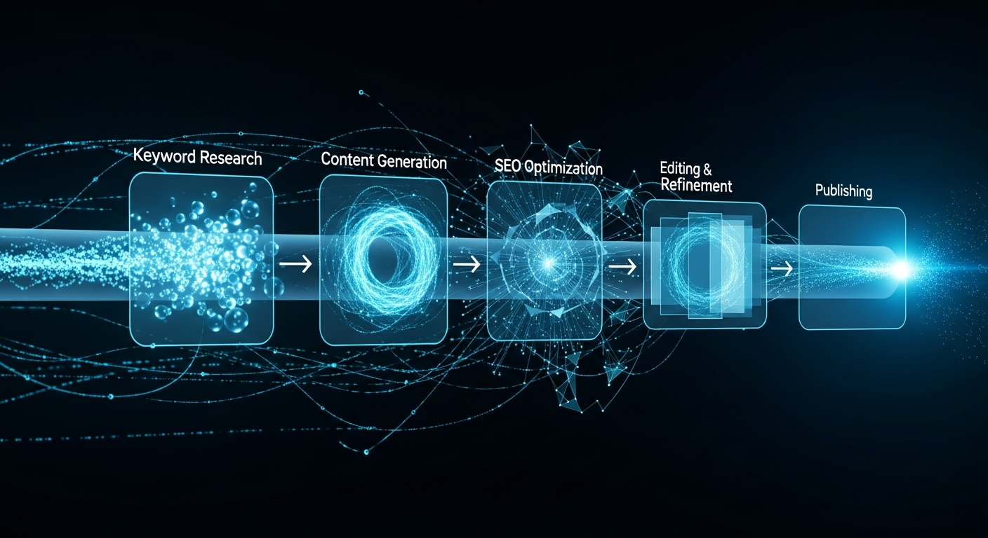 AI SEO writing workflow from keyword research to optimized article publication 2026