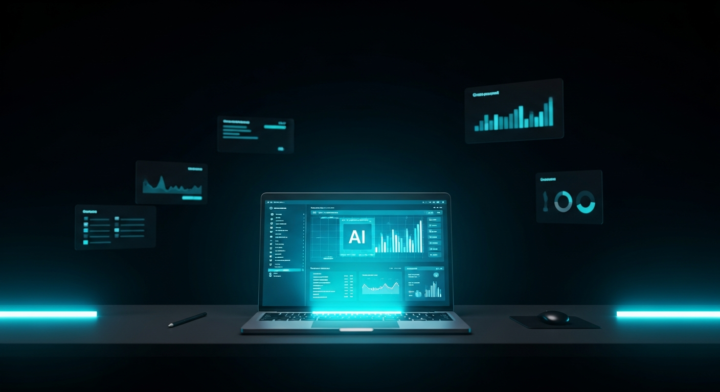 Freelancer using AI productivity tools on laptop in 2026
